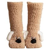 Cozy Thick Coral Fleece Non-Slip Slipper Socks for Women, Cute Puppy Plush Fuzzy Warm Thermal Boot Socks for Winter, One Size, Brown