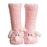 Cozy Thick Coral Fleece Non-Slip Slipper Socks for Women, Cute Puppy Plush Fuzzy Warm Thermal Boot Socks for Winter, One Size, Pink