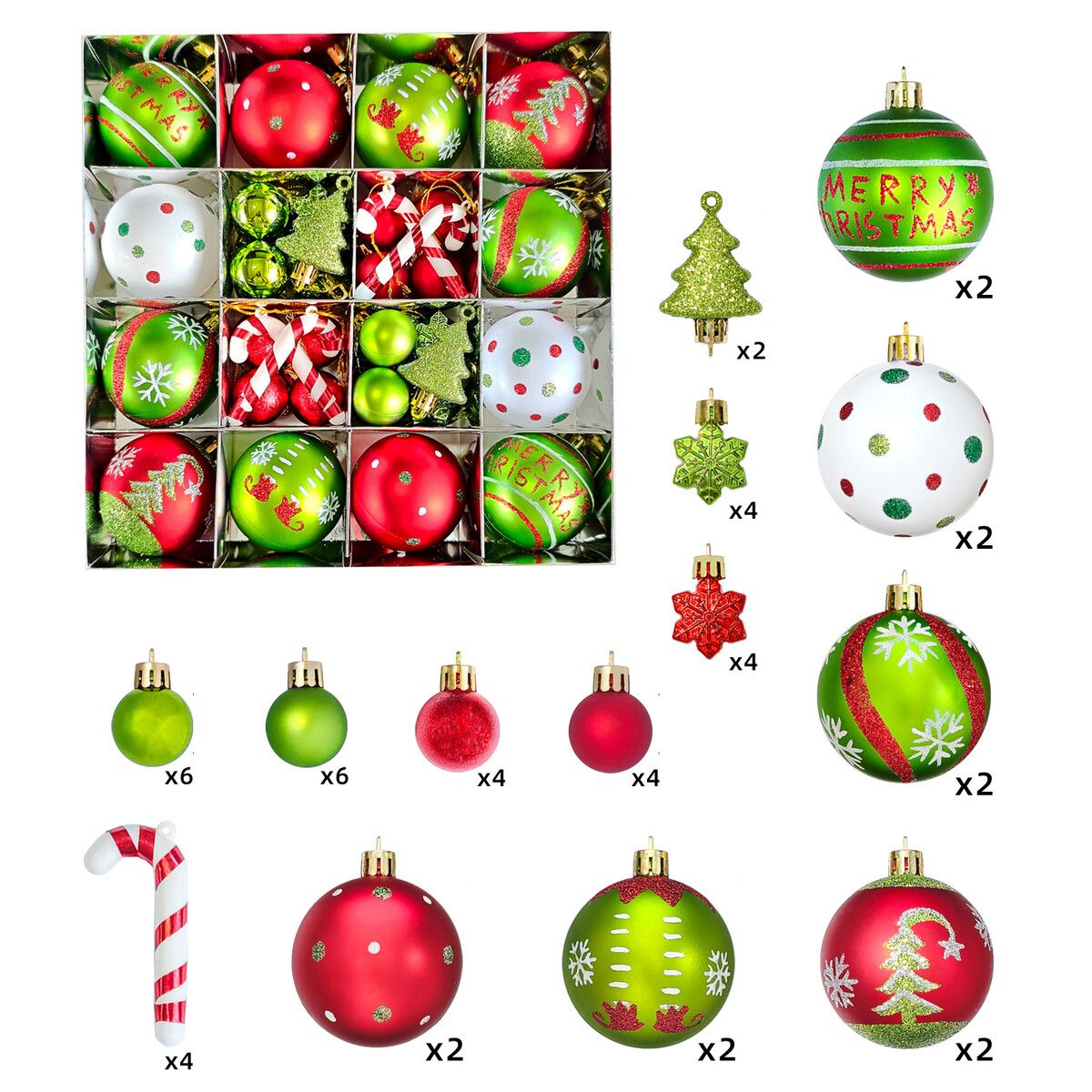 46 Piece Grinch Themed Christmas Tree Cane Set Green Monster Ornaments & Painted Ball Pendants Decoration