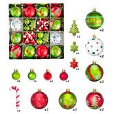 46 Piece Grinch Themed Christmas Tree Cane Set Green Monster Ornaments & Painted Ball Pendants Decoration