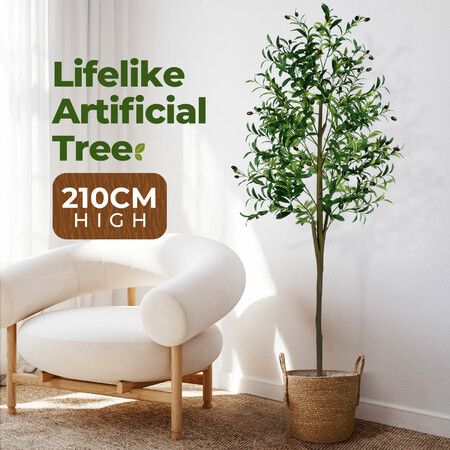 210cm Artificial Olive Tree Green Potted House Plants Imitation Natural Tall Faux Fake Lifelike Branches Fruits Leaves Indoor Home Office Shop Decor