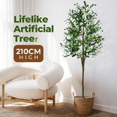 210cm Artificial Olive Tree Green Potted House Plants Imitation Natural Tall Faux Fake Lifelike Branches Fruits Leaves Indoor Home Office Shop Decor