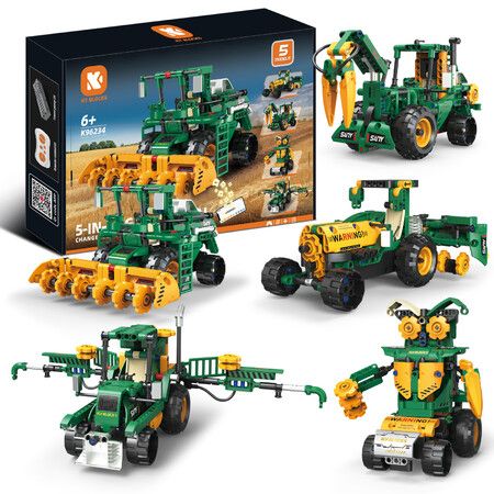5 in 1 Agricultural Vehicles STEM Programmable Building Kit with APP Remote Control Robot Toys Blocks Set Birthday Gifts for Boys Girls Age 6+(331PCS)