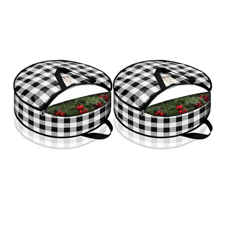 2 Pcs Christmas Wreath Storage Bag 30 Inch Large Buffalo Plaid Garland Wreaths Container for Storing Garland Wreath Wrapping, White