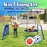 Outdoor Play Swing Set Basketball Hoop Flying Saucer Seat Chair Sports Football Gates Playground 4In1 Garden Yard Children Sensory Playset Metal Stand