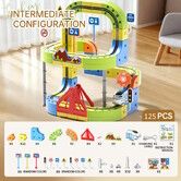 Rail Train Set 3D Embedded Race Track Gravity Defying Motorized Car Rail Cube DIY Montessori Sensory Building Toy 125 Pcs STEM Christmas Birthday Gift
