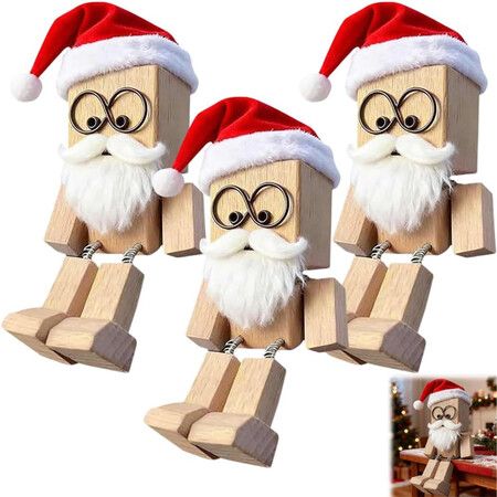 Shaking Wooden Man Figurine,Handmade Wooden Dashboard Toy with 12 Funny Faces,Swaying Car Ornament,Magnetic Bobble Figure (3PCS Christmas)