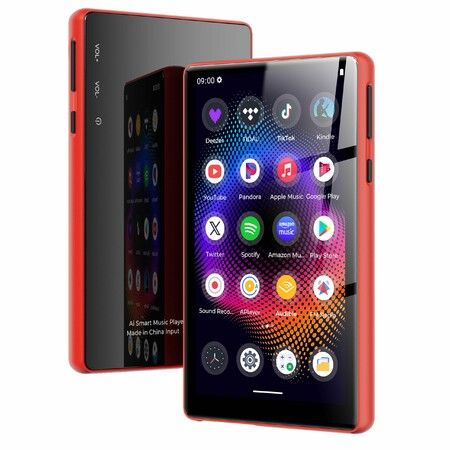 64GB MP3 Player with Bluetooth and WiFi,MP3 Player for Kids with Spotify,Play Store,Audible,5.0In Touch Screen Music Player,Red