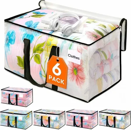 6 Pack Heavy Duty Clear Moving Storage Bags,Zippered Storage Bags, Extra Thick Handles and Waterproof Packing Boxes for Moving,Storage