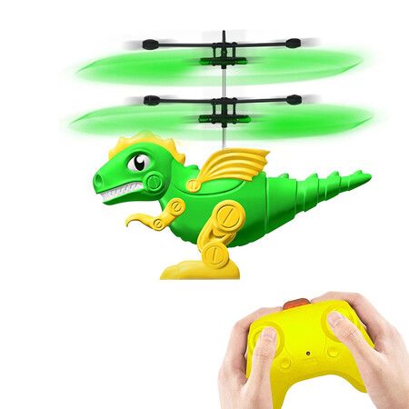 Remote Control Dino-saur Helicopter, Dino-saur Toys for Boys Age 6 7 8 9 Teens Gift, 2 Channel Rc Drone Flying Toy with LED Light for Kids Indoor Play