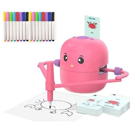 Interactive Drawing Robot for Children Boys Girls,Voice Interactive Educational Painting Toy with 100 Cards for 4 to  12 Years Old Kids, Pink