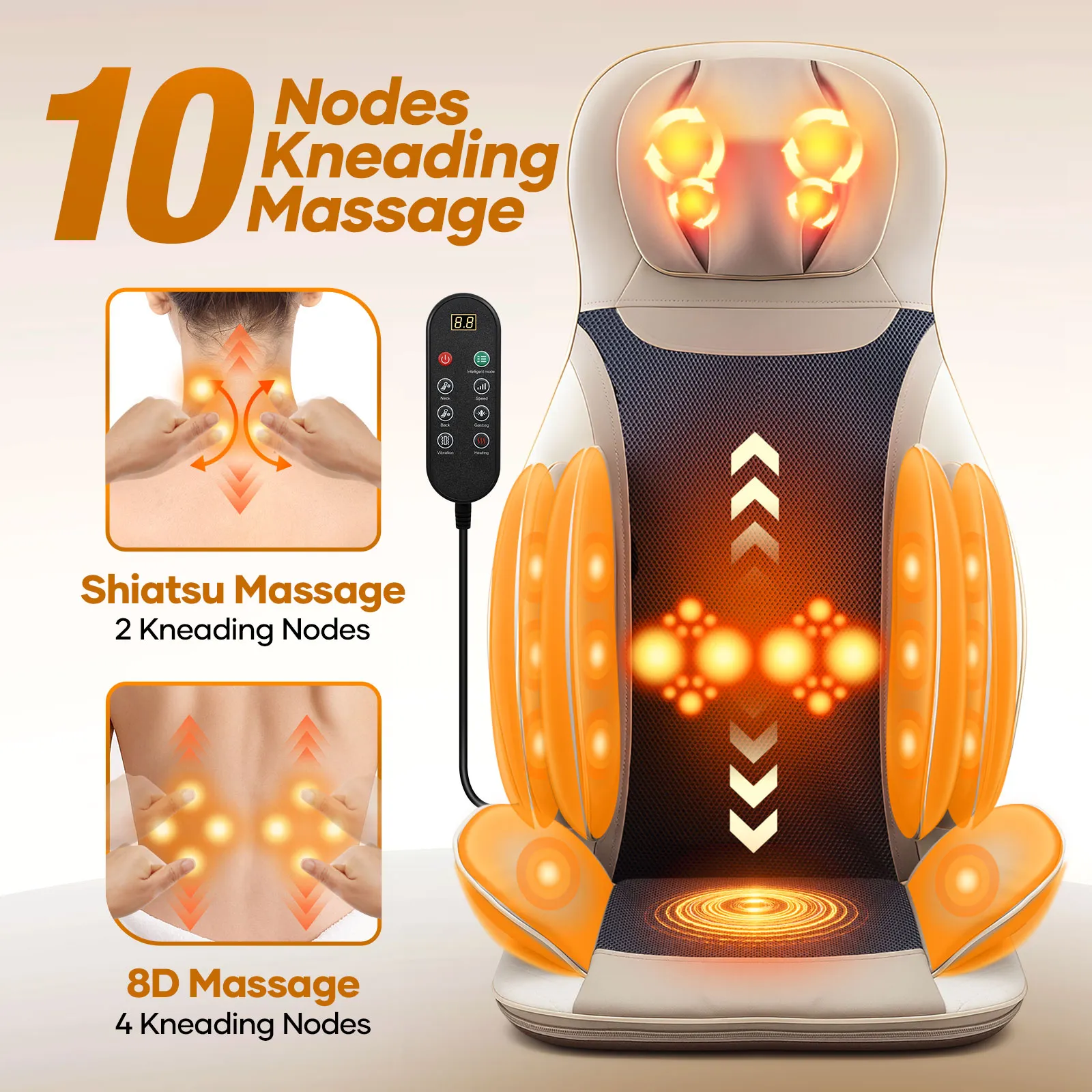 Full Body Massage Cushion Chair Electric Shiatsu Back Neck Massaging Seat Pad Kneading Rolling Vibration Heated Massager Home Remote Pillow Homasa