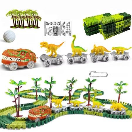 195pcs Dragon Track Racing Toy Magical Train Set Bend Flexible Race Track Flash Light Car Educational Toys For Kids Gift