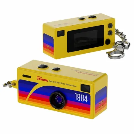 Mini Keychain Digital Camera with 0.96 in LCD Screen and 32GB Card 1080P 130 Degree Wide Angle Feel of Old 90s Photographs,Birthday Gifts for Kids (Yellow)