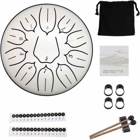Steel Tongue Drum Percussion, 6 Inch 11 Notes Musical Instruments, Music Gifts for Family Friends (White)