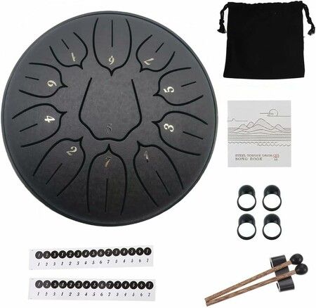 Steel Tongue Drum Percussion, 6 Inch 11 Notes Musical Instruments, Music Gifts for Family Friends (Black)