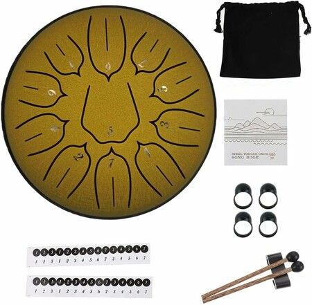 Steel Tongue Drum Percussion, 6 Inch 11 Notes Musical Instruments, Music Gifts for Family Friends (Gold)