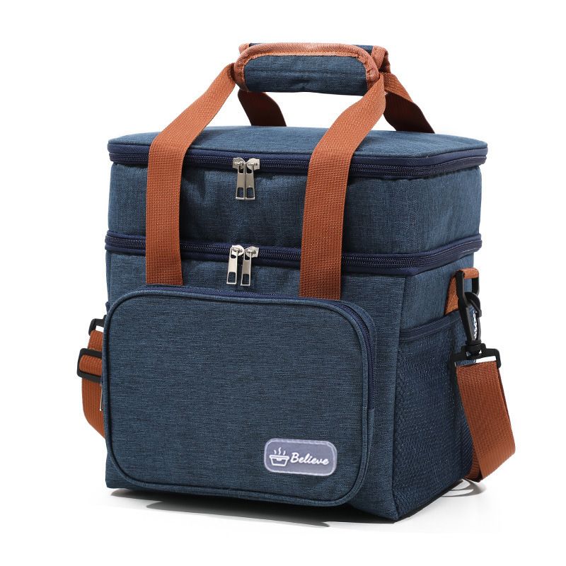 Lunch Bag for Women Men Double Deck Lunch Box,Reusable Leakproof Lunch Box Cooler Tote Bag for Work Picnic School,Double Compartment(Navy,12L)