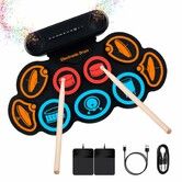 Electronic Drum Set 9-Pad Drum Kit with Built-in Speakers,7 Drum Sounds,Bluetooth,AUX,Roll-up Drum Pad with Foot Pedals Rechargeable Battery(Colours)