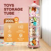 Kids Toys Storage Tube Box Stuffed Animal Zoo Plush Soft Doll Organiser Playroom Display Cabinet Holder Container Vertical Stand Wheels 178x38cm Pink