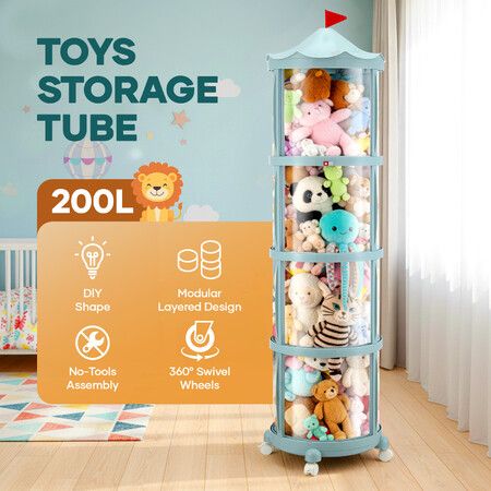 Kids Toys Storage Tube Box Stuffed Animal Zoo Plush Soft Doll Stuffies Display Cabinet Bedroom Playroom Organiser Vertical Container Wheels 178x38cm
