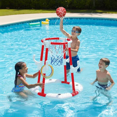 Pool Basketball Hoop Toys Rings 2 in 1 Floating Childrens Summer Outdoor Swimming Pools Games Water Sensory Playground Family Party Sports Ball Pump