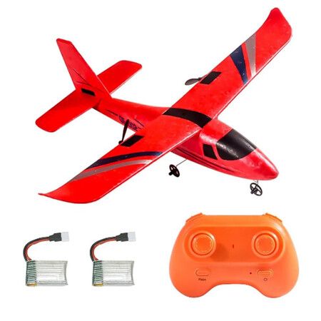 Remote Control Airplane 2.4GHz 2 Channel RC Airplane, Foam Fixed-Wing RC Aircraft with Gyro, DIY Easy to Fly RC Glider with 2 Batteries for Beginners(Red)
