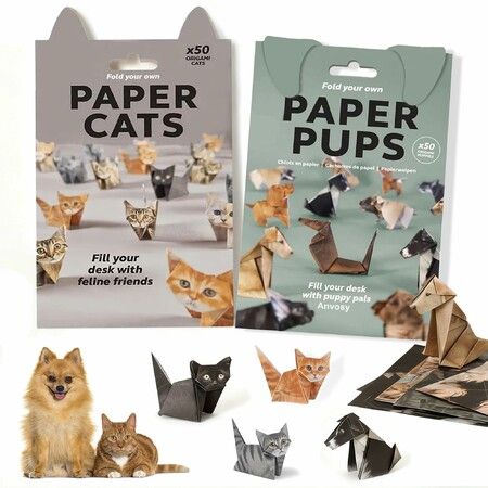 Origami Paper Cats & Dogs Kit - DIY 100 Sheets Paper Pups and Origami Cats Desk Pets for Cats & Dog Lovers,Animal Papers Sculpture