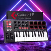 USB MIDI Keyboard Controller Portable OLED 25 Semi Weighted Keys 8 Drum Pads 8 Knobs Cubase LE Software DJ Music Production Modulation Pitch Bend
