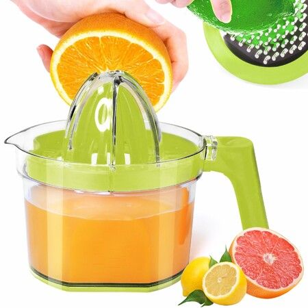 Citrus Juicer 4-in-1 Manual Juicer,Multifunctional Hand Juicers,Lemon Lime Squeezer with Comfortable Grip Handle,16.9 Ounce Capacity Orange Juicers,Green