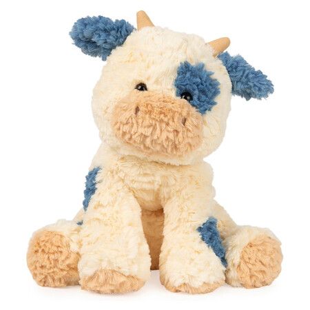 25CM Cozys Collection Cow, Stuffed Animal for Ages 3 and Up, Spring Decor Plush Toy, Cream and Blue