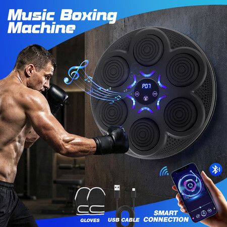 Smart Punching Boxing Electronic Music Machine Bluetooth Training Equipment Box Gloves Wall Mounted Target Fitness Workout Home Gym 9 Modes 18 Speeds