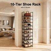 10 Tier Shoe Rack Cabinet Storage Shelves Stackable Footwear Organiser Tall Vertical Space Saving Stand Portable Wardrobe Closet Entryway Dorm Bedroom