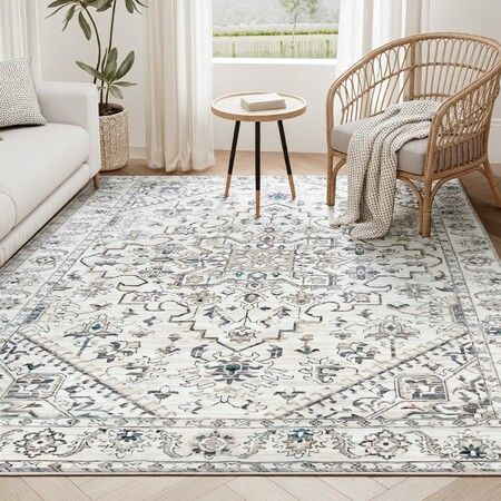 2x3m Washable Area Rug Floor Carpet Traditional Soft Shaggy Low Pile Mat Non Slip Runner Under Dining Table Living Room Lounge Bedroom Home Decoration