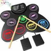 Electric Drum Set 9 Pads Silicon Drum Pad with Headphone Jack Foot Pedals Drum Sticks, Build in Speakers Kids Drum Set for Christmas Birthday Gifts