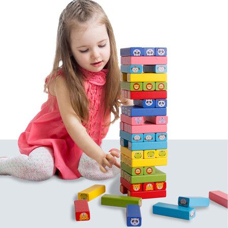 Wooden STacking Tower Building Blocks 54 Pieces Jenga Game  Kids Family Board Game Tower Toy Educational Gift Christmas