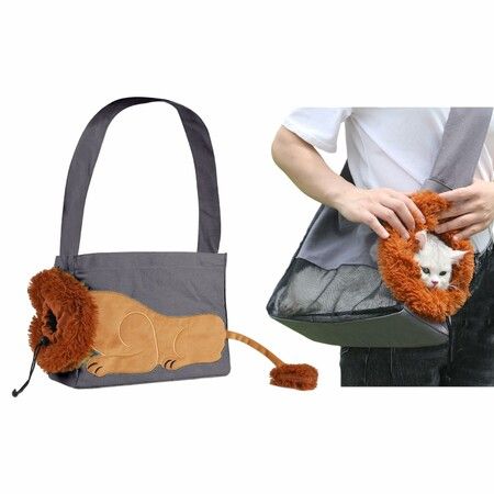 Lion-Shaped Pet Carrier Bag,Canvas Pet Bag,Cat Shoulder Bag,Pet Body Carrier For Daily Use,Walking,Outdoor Travel,Grey Size L