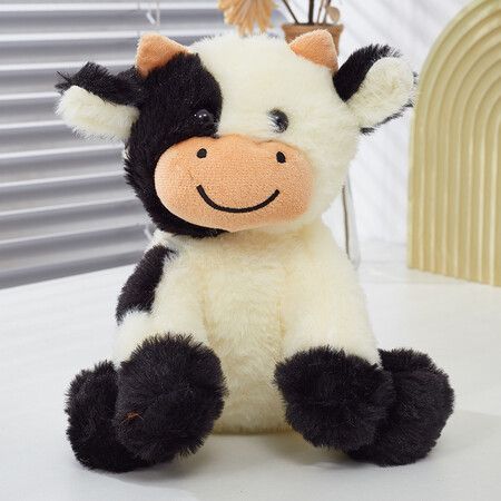 22CM Cute Cow Plush Stuffed Animal Doll Toy for Girls Boys, Christmas Birthday Gift for Kids (Black)