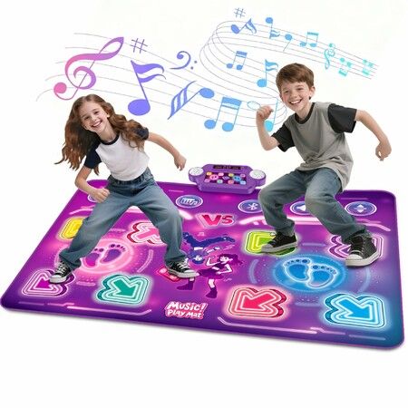 2-Player Dance Mat Light Up Play Mat 8-Button with Bluetooth,Electronic Music Games Birthday for Girls Boys
