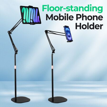Tablet Floor Stand iPad iPhone Kindle Mobile Cell Phone Holder Hands Free Overhead Bed Clip Mount Switch Angle Height Adjustable Universal Metal Base