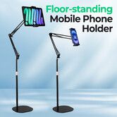 Tablet Floor Stand iPad iPhone Kindle Mobile Cell Phone Holder Hands Free Overhead Bed Clip Mount Switch Angle Height Adjustable Universal Metal Base