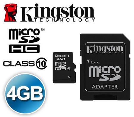 FREE SHIPPING! Kingston 4GB MicroSDHC Secure Digital High Capacity (SD) Card SDHC with Adapter - Class 10