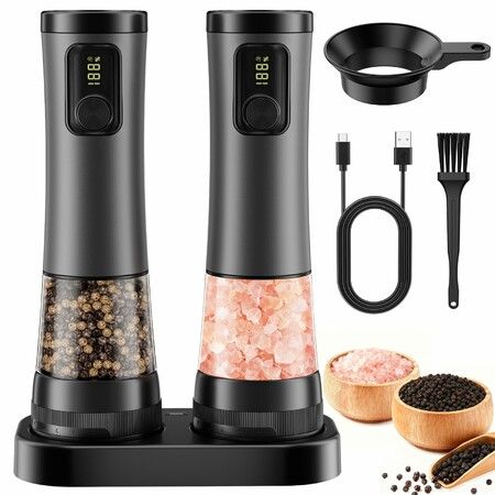 Electric Salt and Pepper Grinder Set Rechargeable Salt Grinder with Led Power Display Automatic Grinder with Storage Base for Kitchen