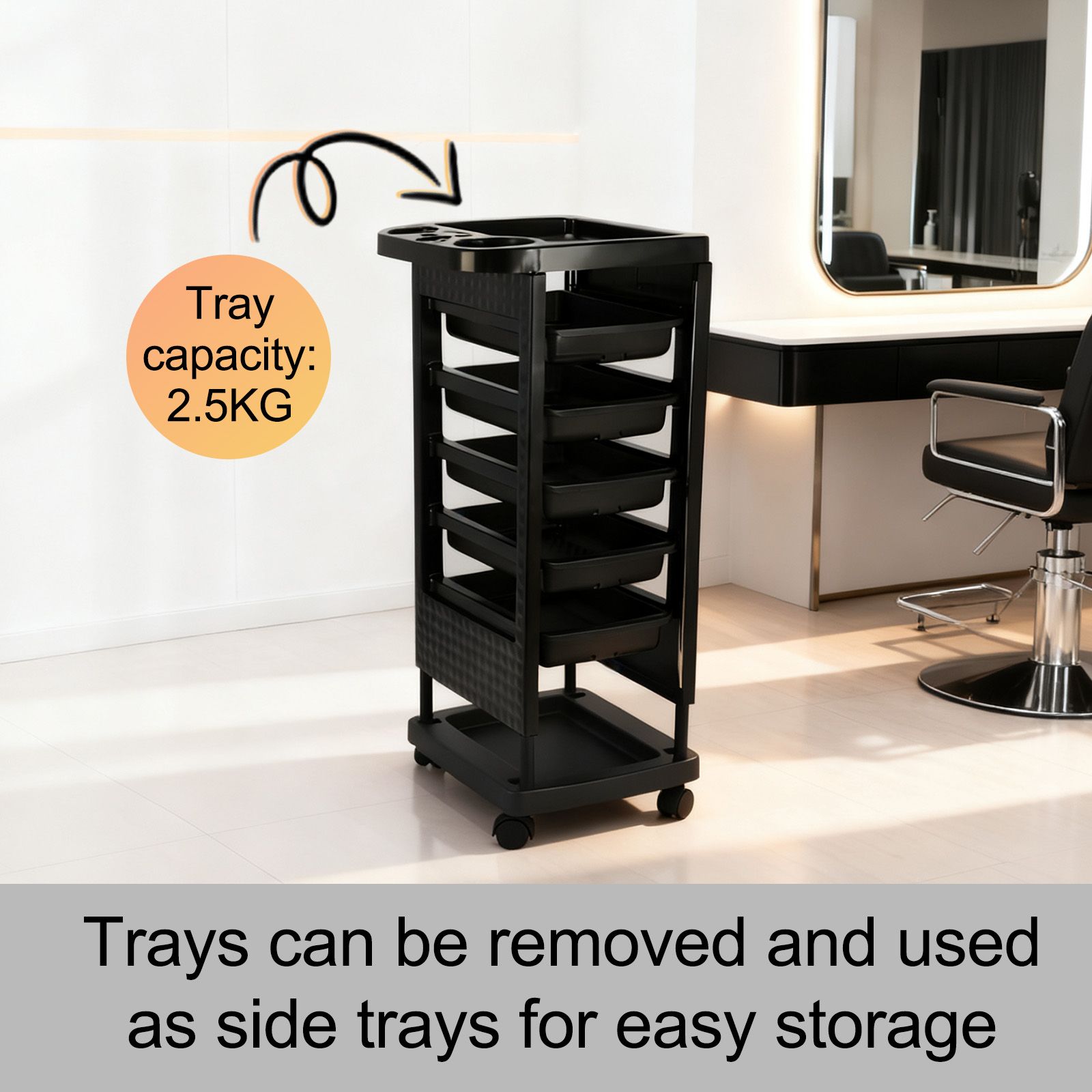 6 Tier Hair Salon Trolley Spa Beauty Parlor Hairdressing Tool Rolling Storage Cart Trays Mobile Work Station for Barber Stylist Tattoo Nail Shop Club