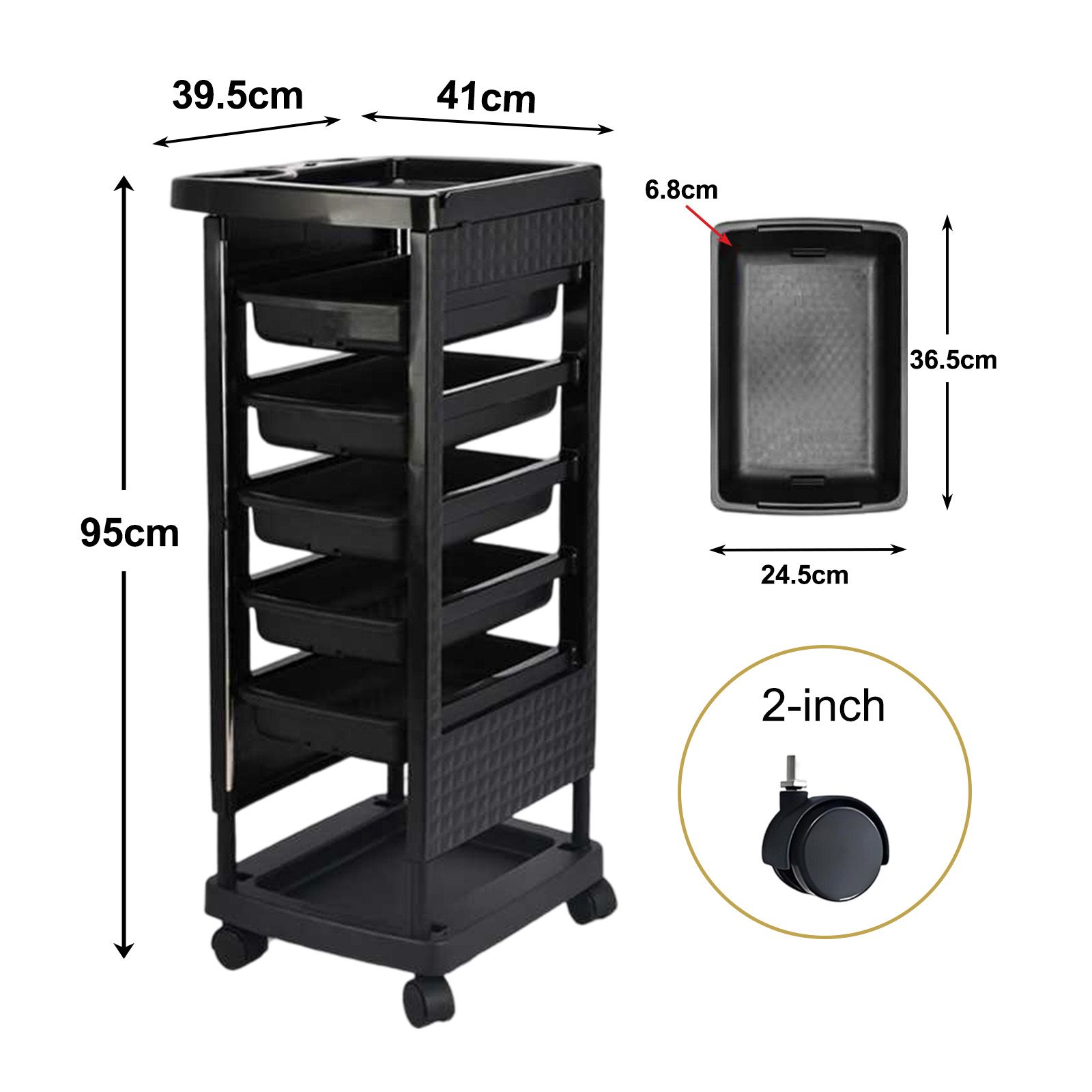 6 Tier Hair Salon Trolley Spa Beauty Parlor Hairdressing Tool Rolling Storage Cart Trays Mobile Work Station for Barber Stylist Tattoo Nail Shop Club