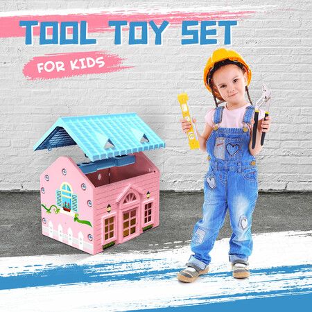 Childrens Toolkit 80pcs Construction Toys Tool Set Educational Pretend Role Play Learning Building Repair Tools Playset with House Shaped Toolbox