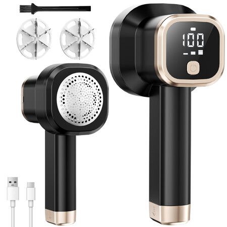 Electric Lint Remover with LED Display Rechargeable Fabric Shaver 6-Blade,3-Speed Defuzzer Remove Fuzz,Pills for Clothes,Upholstery(Black)