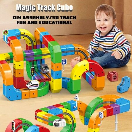 Track Fusion Train Set, 121Pcs Magic Rail Cube Electric Trackfusion Train Set, 3D Infinity Magnetic Monorail Race Track Fusion Toy for Kids