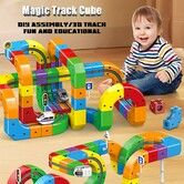 Track Fusion Train Set, 121Pcs Magic Rail Cube Electric Trackfusion Train Set, 3D Infinity Magnetic Monorail Race Track Fusion Toy for Kids