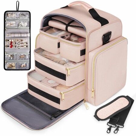 5-in-1 Extra Large Travel Makeup Bag with Detachable Pouches and Dividers,Travel Makeup Case, Cosmetic Organizer for Accessories,Essentials